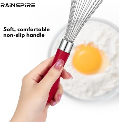 Whisk for Cooking Reinforced Anti-Break Handle Stainless Steel 3Pack Red