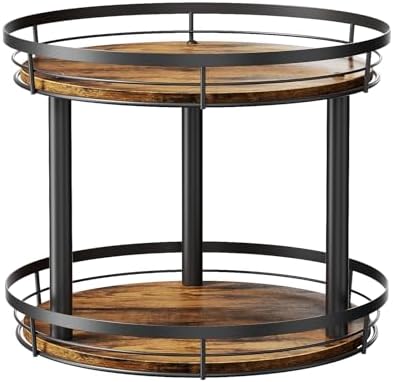 LAMU 12'' Wood Lazy Susan Spice Rack Organizer, 2 Tier Spice Organization for Cabinet, Countertop, Kitchen, Table Top, Pantry, Condiment and Seasoning Rack Organizer