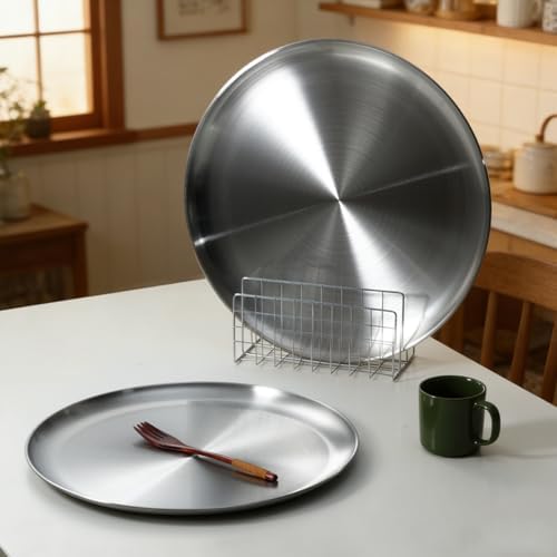 18 Inch Pizza Pan for Oven 2 Pack Stainless Steel Baking Sheet Round Plates for Cake Pie and Salad Pizza Steel Large Tray Oven Dishwasher Safe & Easy Clean