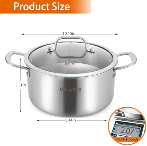 DELARLO Tri-ply Stainless Steel 6 Quart Heavy Duty Induction Stock Pot