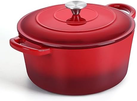 TeamFar Enameled Cast Iron Dutch Oven, 6 Quart Pot with Lid & Dual Handles
