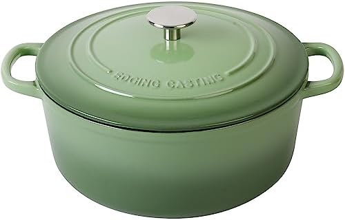 EDGING CASTING Enameled Dutch Ovens Cast Iron Dutch Oven Pot with Lid for Bread Baking, Cook, Dual Handle, 7 Quart, Pistachio Green