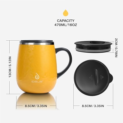 Ideus 16 oz Insulated Coffee Mug with Lid and Handle (Leopard Yellow 1.0)