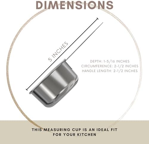 1/3 Cup Stainless Steel Measuring Cup | Sturdy Metal 80 ml | 80 cc | 3 oz | Single Cup for Wet and Dry Ingredients | Great for use as 1/3 Cup Dog Food Scoop - 1 PK