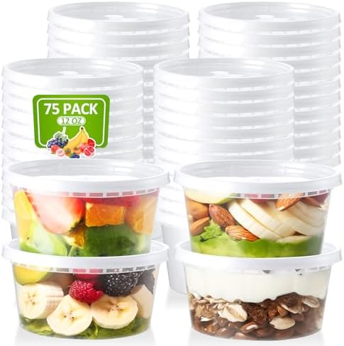 NEEBAKE 75 Sets 12oz Deli-Containers-with-Lids-Airtight-Plastic-Food-Storage-Containers-with-Lids-Soup-Slime-Overnight-Oat-To-Go-Containers