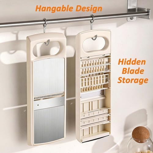 Mandoline Food Slicer for Kitchen, Potato, Tomato, Carrot, Onion, Vegetable and Fruit Cutter, with 4 Stainless Steel Blades and 1 Safety Guard, BPA-Free Plastic Body