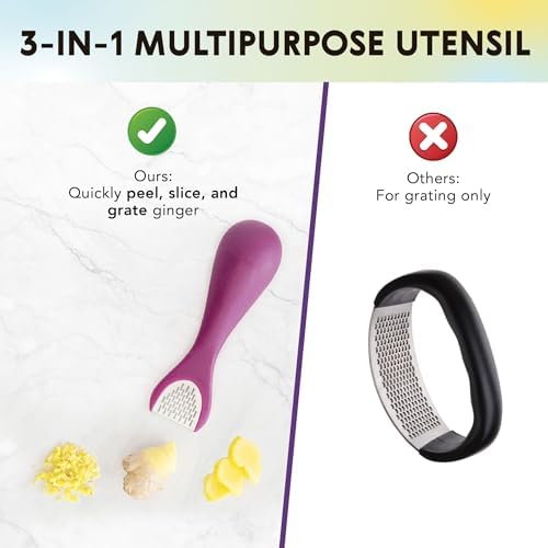 Talisman Designs 3-in-1 Ginger Peeler | Grater & Sliver | Grate Ginger, Garlic, Turmeric & Nutmeg | Easy to Use Kitchen Utensil Tool | Stainless Steel Hand Held Grater