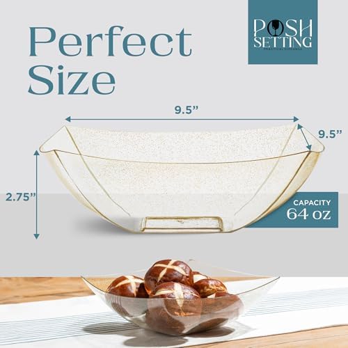 4 Pack Disposable Gold Plastic Serving Bowls Square Party Candy Use 64oz