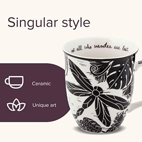 Karma Gifts 14 oz Black and White Boho Mug Dragonfly - Cute Coffee and Tea Mug - Ceramic Coffee Mugs for Women and Men