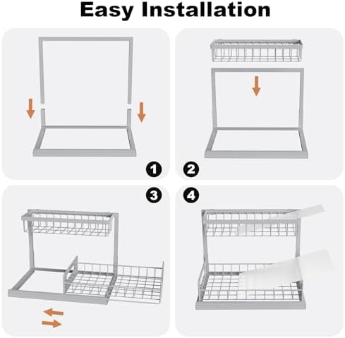 REALINN Under Sink Organizer, L-Shaped 2 Tier Pull Out Cabinet Organizer
