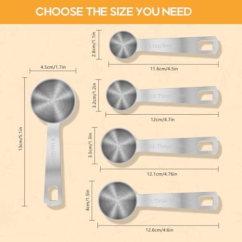 6 PCS 1 Teaspoon(5 mL | 5 cc | 1 Tsp | 1/3 Tablespoon) Stainless Steel Single Measuring Spoon, Easy to Use and Easy to Wash Metal Measuring Spoons Kitchen Gadgets for Cooking & Baking