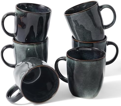 famiware Coffee Mugs Set of 6, Ocean Square 13oz Coffee Cup Set with Handle