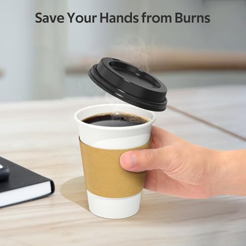 Dealusy 100 Pack 12 oz Disposable Coffee Cups with Sip Lids and Sleeves