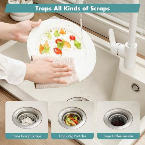 400 Pack Disposable Drain Covers for Sourdough, Kitchen Mesh Sink Strainer Bags, Anti-Clog Drain Catchers for Food Scraps, Coffee Grounds & Hair, Kitchen & Bathroom