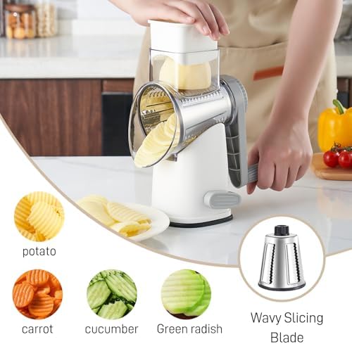 Weltonhm 4 in 1 Large Cheese Grater Hand Crank (White Grey 4 Graters)