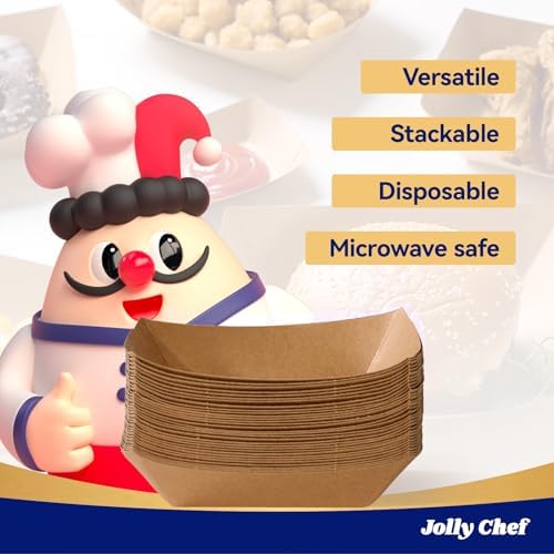 JOLLY CHEF 3lb Paper Food Tray 250 Pack Disposable Food Serving Holder Boat