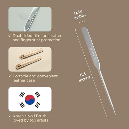 Piccasso Professional Makeup Spatula Sponge 2 Set - Stainless Steel Foundation Spatula for Thin & Seamless Base - K-Beauty Korean Tool for Flawless Finish - Includes Leather Case