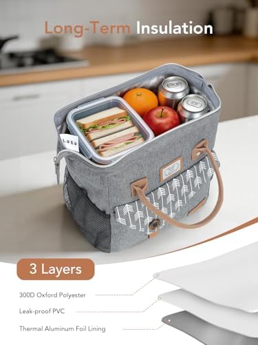 Lekesky Insulated Lunch Bag Portable Lunch Bag for Women-11L, Grey