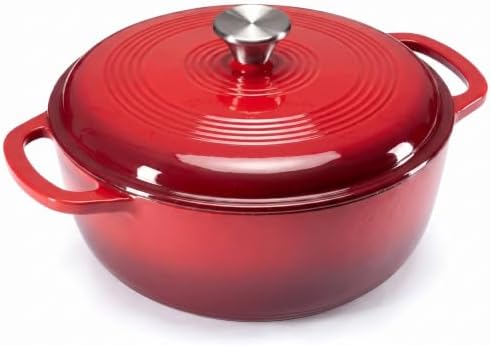 Sweetcrispy 6 Qt Enameled Cast Iron Dutch Oven Pot with Lid, Red