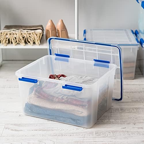 IRIS USA 2-Pack 44 Qt Storage Bins with Gasket Lids, Clear/Blue