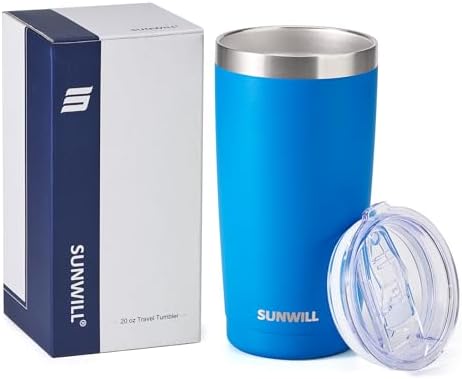 SUNWILL Travel Coffee Tumbler 20 oz, Insulated Mug with Lid, Stainless Steel Cup for Outdoor, Powder Coated Royal Blue