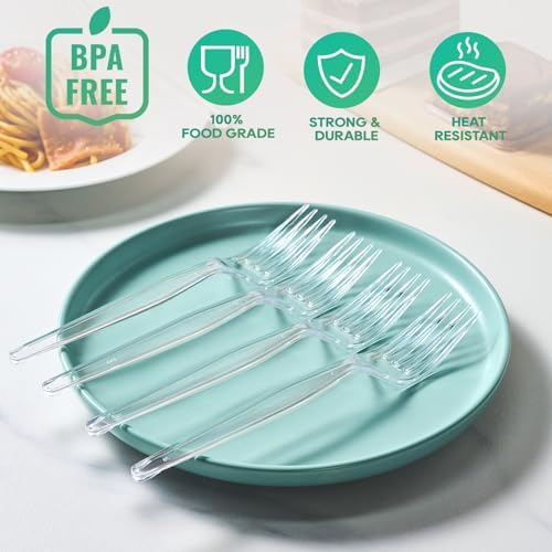 FOCUSLINE 540 Count Clear Plastic Forks, Heavy Duty Disposable Forks Bulk