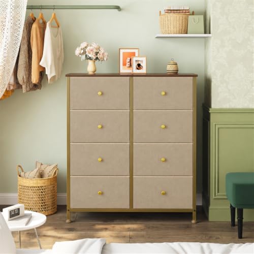 OLIXIS 8 Drawer Storage Dresser for Bedroom, Closet Organizers Units, Khaki