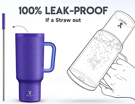 Meoky 40oz Tumbler with Handle, Leak-proof Lid and Straw, Insulated Coffee Mug Stainless Steel Travel Mug, Keeps Cold for 34 Hours or Hot for 10 Hours (Offshore)