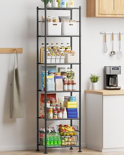 Sakugi 6-Tier Metal Storage Shelves Adjustable Feet, 18"x12"x70", Black