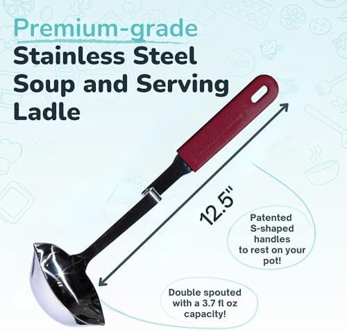 Souper Cubes Soup Ladle Stainless Steel with Patented Pot Hook, Cranberry
