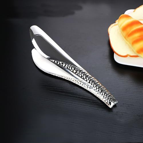 2 Pack 8 Inch Silver Salad Tongs Serving Tongs 8 Inch Stainless Steel Cooking Utensils Non-slip & Easy Grip Metal Tongs Small Tongs for Serving Appetizers Buffet Dessert Table