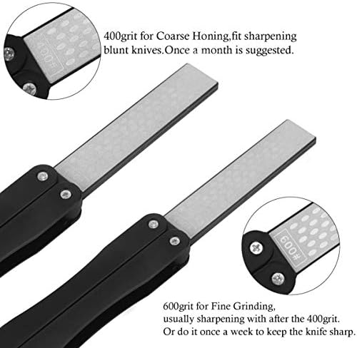 2 Pcs 400/600 Grit Portable Handheld Double Sided Sharpener Pocket Diamond Knife Sharpening Stone for Kitchen, Garden, Outdoor tools Fine/Coarse Grinding （Black/Orange）