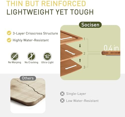 Lightweight Durable Bamboo Cutting Board with Non-Slip Feet, Non Toxic Wooden Cutting Board for Kitchen Heat-Resistant Chopping & Charcuterie Board with Juice Groove Kitchen Essentials for Meat