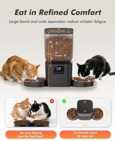 Automatic Cat Feeder for 2 Cats - 8L/34 Cups Dual Automatic Dog Feeder with Dog Food Dispenser for 2-18mm Dry Food, Timed Cat Food Dispenser, Up to 50 Portions 6 Meals Per Day, 10s Voice, Keep Fresh