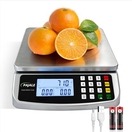 Large Food Scale 22 lb, Commercial Kitchen Scale 10kg with Price Computing, 0.02oz/0.5g, 304 Stainless Steel Digital Scale for sourdough Bread Baking Cooking Meat Restaurant Vegetables Farm