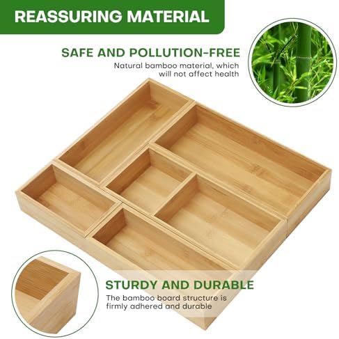 MapleGrace Bamboo Drawer Organizer Set, Individual Wood Storage Organizers