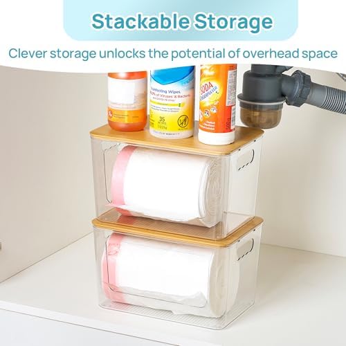 Vtopmart 2 Pack Trash Bag Holder with Bamboo Lid, Garbage Bag Dispenser