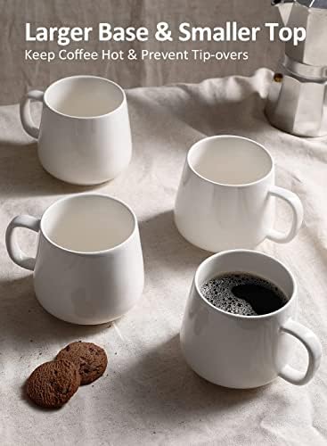 Teocera Coffee Mugs Set of 6-12oz Chip-Resistant Ceramic Cups with Ergonomic Handle | Dishwasher & Microwave Safe White Mugs | Keeps Beverage Hot, Perfect for Family Kitchen & Holiday Gifts