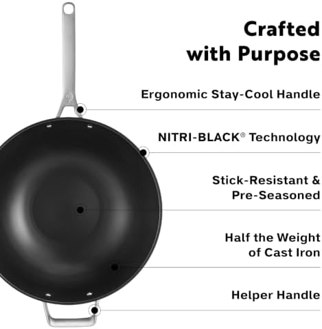 13 Inch Tri Ply Carbon Steel Wok Pan - Naturally Nonstick, Nitrided Carbon Steel - Lightweight, Non Toxic Cookware, No Coatings - Induction Wok, Oven, Outdoor Grill Cooking