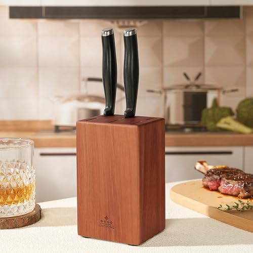 ENOKING 5.5" Steak Knife Block without Knives，Acacia Wood Knife Holder with 6 Slot, Small Knife Storage for Home/Kitchen