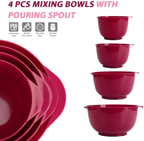 BoxedHome Classic Mixing Bowls Set of 4, BPA Free Plastic, Microwave Safe