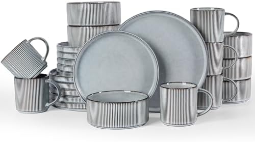 Famiware Star Dinnerware Sets with Mugs, Ceramic Plates and Bowls Set for 6