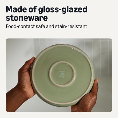 Amazon Basics Glazed Stoneware Salad Plates, Ceramic 4-Piece Set, Microwave and Dishwasher-Safe, 8.3 in., Olive (Pack of 6)