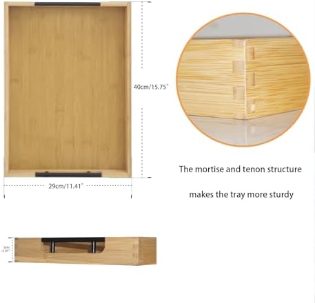Krismax Wooden Serving Tray with Handles, Serving Platter 15.7x11.4 Inch Food Drinks Tray for Coffee Table,Decorative Storage Tray for Entertaining, Breakfast Tray in Bed,Lunch,Dinner,BBQ(Bamboo)