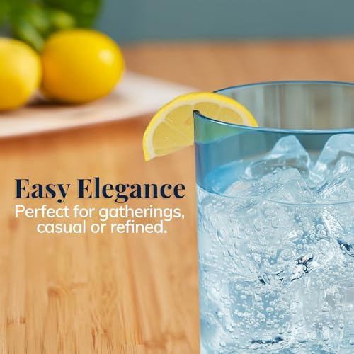 US Acrylic Classic Plastic Reusable Drinking Glasses (Set of 8) 12oz Rocks & 16oz Water Cups in Coastal Colors | BPA-Free Tumblers, Made in USA | Top-Rack Dishwasher Safe