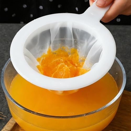 Fine Mesh Strainer with Handle, Nylon Filter Sieve for Kitchen Use, Ideal for Coffee Soy Milk Yogurt Juice Filtering (200Mesh-3PCS)