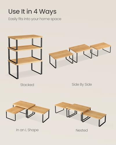 SONGMICS Cabinet Organizer Shelf, Set of 3 Spice Rack, Kitchen Storage