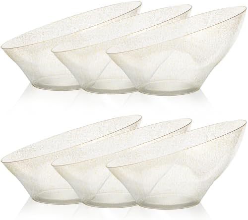 Goodluck 12 Pack Gold Glitter Plastic Serving Bowls for Party - 20 OZ