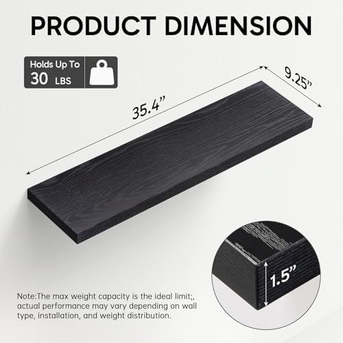 BAYKA Black Floating Shelves 35.4in, Set of 3, Wall Mounted for Wall Decor