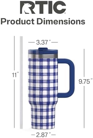 RTIC 30oz Road Trip Tumbler, Insulated, Ceramic Lined, Cobalt Gingham